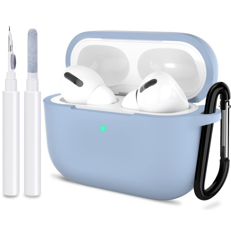 ATUAT for AirPods Pro 1st/2nd Generation Case Cover, Protective Silicone Skin Accessories with Keychain for Women Men for Apple AirPods Pro 2019/2022 Charging Case,Front LED Visible-Light/Denim Blue - Image 1